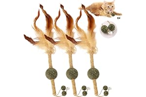 JULIBRISE Jouet pour Chat Boule Herbe a Chat, Silvervine Chat Baton, Jouet à MâCher pour Chat avec Cloche/Sisal/Plume pour Nettoyer Les Dents de Chaton, Matatabi Friandises Chat