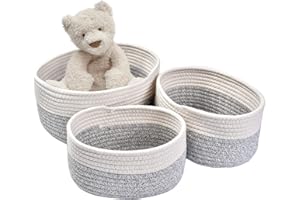 LOINFE Kosz do przechowywania, 3 szt. Kosz do przechowywania w łazience, na półki, szafki, pod łóżko, ubrania, zabawki, liny bawełniane kosze do przechowywania (Kosze-białe i szare)