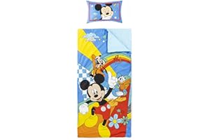Jay Franco Set de 2 con Almohada y Manta de Mickey Mouse Disney, Suave Saco de Dormir Infantil con Bolsa y Almohada, para Fiestas de Pijamas, Viajes y acampadas