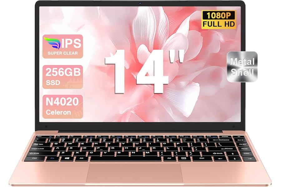 bvate 2026 Ordenador Portátil 14 Pulgadas hasta 2,8 GHz Celeron 256GB SSD PC Portátil Soporta 1TB SSD Expansión con Rató