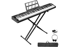 Bonnlo GPP-105 E Piano 88 Tasten, Digitalpiano Semi-Gewichtete Tastatur mit Dual-Bluetooth, Kopfhörer, Sustain-Pedal-System, Ständer, für Musikliebhaber und Anfänger, Schwarz