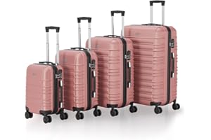 Juskys set di valigie rigide 4 pezzi - lucchetto a combinazione, ruote silenziose a 360°, grande, manico telescopico, leggero - valigie in rosa