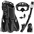 SenDeluz Snorkel Set for Adults, Travel Snorkel Set with Adjustable Swim Fins, Panoramic View Anti-Fog Mask,Dry Top Snorkel and Gear Bag for Swimming Training, Snorkeling Kit Diving Packages