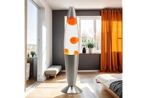 LICHT-ERLEBNISSE Lampa lawa pomarańczowa, lampa lawa mała, lampa retro, 36 cm, pomysł na prezent świąteczny, G9 25 W z przełącznikiem kablowym, w tym żarówka, mocna, aktywna