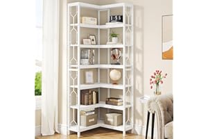 Tribesigns Estantería esquinera, estantería Industrial de 7 Niveles, Armario Esquinero de Madera y Metal, Estanteria Rinconera Independiente para Salón, Cocina, Oficina en Casa (Blanco)