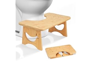 MAIJIAJU Bamboo Folding Toilet Stool, 17.5cm Whale Design Squatting Potty for Adult Poop Stool, Non-Slip Toddler Toilet Step Relieves Constipation Collapsible Squat Assistance for Bathroom