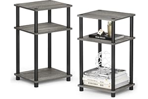 Furinno Just 3-Tier Turn-N-Tube End Table, 2-Pack, French Oak/Black