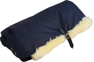 Naturasan Lammfell Handwärmer, warmer Kinderwagen Muff mit echt Lammfell Innenfutter, Muff, Kiwa, Buggy, Jogger, Radanhänger, warme Hände ohne Handschuhe, HW-02 (Navy)