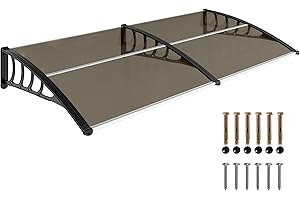 Outsunny Pensilina Tettoia da Esterno 200x96cm, Tettoia per Esterno in Policarbonato e Alluminio, per Balcone Finestre e Porte, Marrone