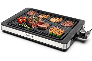 FIMEI Piastra Elettrica 1800W, Griglia da Tavolo Rivestimento Antiaderente, Piastra e Vassoio Lavabili in Lavastoviglie, Barbecue Elettrico Temperatura Regolabile, Interni ed Esterni