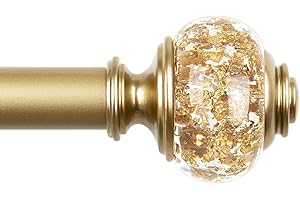 KAMANINA Barra de cortina dorada de 80 a 292 cm de largo, barra de cortina extensible, barra de cortina decorativa con topes transparentes para salón, dormitorio, comedor