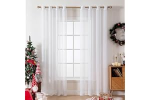 MIULEE Tende di Natale per Interni Tende Tende Trasparenti in Voile con Occhielli Finestre per Camera da Letto e per Salotto Eleganti Soggiorno 2 Pannelli 140x245cm Bianco