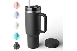 Bailkind 1182mL 40oz Mug Isotherme Antifuites en Acier Inox, Double isolée sous Vide Tasse Isotherme sans BPA, avec 2 Paille 2 Couvercles de Tasse Brosses de Nettoyage-Graphite