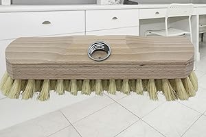 BÜRSTENFABRIK - MADE IN GERMANY MAAJ SCHRUBBER/BODENWISCHER/SCHEUERBÜRSTE Natur MIT Fiber + BART + 2 LÖCHER Holz + Metall - VEGAN - Made IN Germany