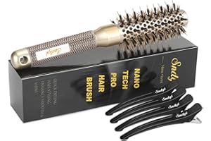 Sndyi Cepillo de Pelo Redondo, Cepillo de Cerdas de Jabalí, Cepillo Redondo de Cerámica Nanotérmica para Secar, Peinar, Rizar y Alisar - 25 mm