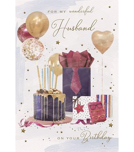 Cherry Orchard Geburtstagskarte 'To My Wonderful Husband' – Mit Goldfolie & Glitzer, 24,5 X 17,2 Cm