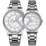 Par de relojes románticos de pulsera FQ-102 de acero inoxidable para él y ella (2 unidades)