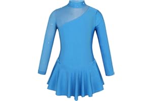 TiaoBug Mädchen Eiskunstlauf Kleid Ballettkleid Ballettanzug Langarm Body Ballett Trikot Turnanzug Eislaufen Bekleidung Wett­be­werb Kostüm gr. 98-164