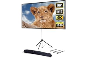 EXCELIMAGE Beamer Leinwand mit Stativ, Tragbar Projektor Leinwand 90 Zoll, 16:9, 4K HD ProjektionLeinwand, Leicht und Kompakt, tragen, Ideal für Heimkino, innen/außen Filme.