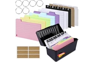 DYDHRER Karteikarten Box,14,5x9x8cm Karteikasten Schwarz,Lernkarteibox Inkl.245 Karteikarten A7 Liniert 15 Register 6 Ringen 6 Aufkleber,Lernkarten,Karteikarten Groß,Karteikasten A7 für Englisch Vocabuln