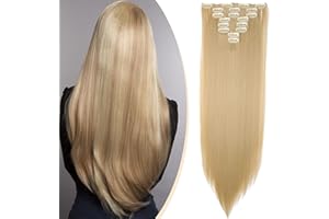 S-noilite Set 8pcs Clip in Hair Extensions Extension Clip Capelli Veri Testa Piena 18Clips Parrucchino 58cm Dritto Biondo candeggina mix dorato