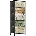 CAIYUN Chest of Drawers Bedroom with 5 Drawers, Tall Fabric Dressers with Flower Printing, Dresser for Entryway Hallway Living Room, Closet Storage Drawer, Bedside Table