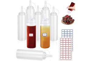 YISKY Bottiglia Squeeze di Plastica, 8pcs 8oz Bottiglia per Squeeze con Tappi, Trasparente Condimento Dispenser - a Prova di Perdite e Senza BPA, per Ketchup, Senape, Mayo, Salse piccanti, Olio d'oliva