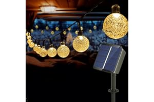 Auting Guirlande lumineuse solaire d'extérieur, 11 m, 60 LED, 8 modes, blanc chaud pour jardin, arbres, terrasse, balcon, fête de mariage, fenêtre