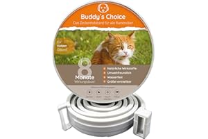 Buddy's Choice Zeckenhalsband für Katzen, 100% natürliche Wirkstoffe, 7 bis 8 Monate wirksamer Schutz vor Zecken und Flöhen, Größe verstellbar