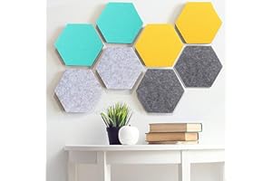 HyFanStr Coloured Hexagon Felt Tiles Board Notice Memo Bulletin Boards, Memo Display Board Small Pin Board with 16 Push Pins, Pack of 8