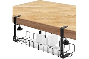 zerotop Cable Management Under Desk, Foldable No Drill to Under Desk Cable Management Sturdy Metal Tray Under Desk Tray Desk Cable Management with Cable Clips Organiser Sponges Pad for Office Home