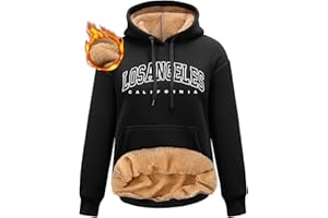 Vijamiy Fleece Lined Hoodie Womens Los Angeles Printed Winter Hoodies Sweatshirts for Women Thermal Fleece Jumpers Ladies Long Sleeve Thermal Tops with Hooded Drawstring Pockets