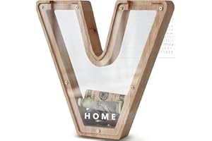 DBPBToU Salvadanaio Personalizzato, Lettre Salvadanaio in Legno Trasparente, Salvadanaio Apribile per Bambini, Salvadanaio Grande Creativo per Regalo di Compleanno/Decorazione Domestica/Ricordo (V)
