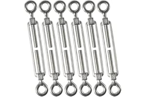Cozihom M6 Eye & Eye/O to O Turnbuckle 304 Stainless Steel, Hardware Kit for Wire Rope Tension Heavy Duty, for Sun Shade, Tent Installation, Anti-Rust, 6 Packs