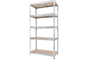 TKT – Work System Steckregal mit Holzböden & Unterzug 180x92x46cm - Verzinktes Regal mit 265kg Tragkraft pro Boden. Schwerlastregal mit 5 Böden für Werkstatt, Wohn- & Kellerraum