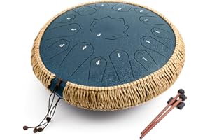 TMPZ Steel Tongue Drum,14 Inches 15 Notes C-Key Major Alloy Yoga Zen Meditation Space Chakra Tank Finger HandPan Hue Ethereal Drum with Mallets,Balmy Pan Percussion Instrument Set for Adults and Kids