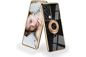 JEELAR NEINEI Etui do Oppo Reno 6 Pro 5G,Lustro Silikon Obudowy z Magnetyczny Stentu Dzwonić,Elegancki Swiecący Platerowanie PC Super Cienki Sprawa Case,Czarny