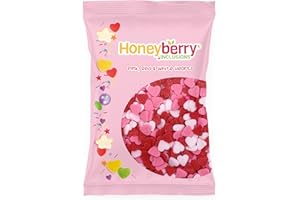 HONEYBERRY Vermicelles Pâtisserie Naturels et Comestibles 55g – Décorations Colorées pour Gâteaux, Cupcakes, Biscuits, Glaces et Desserts – Sprinkles Sucrés Fabriqués dans l’UE (Cœurs d'Amour)
