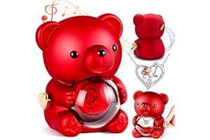 goldmiky Rosa Eterna Natural Preservada, Caja de Música de Manivela - Oso con Rosa Eterna y Collar,Original Navidad Regalos, para Madre Novia Ella Cumpleaños Día de Regalo San Valentin Mujer