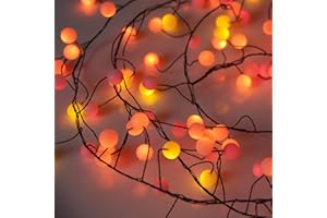 Qbis Premium LED Cluster Lights. Christmas Garland Fairy Lights. Red, Orange and Yellow. These Berry Cluster Lights are Perfect as Christmas Lights (120 LED Berry Sunset (Black Wire))