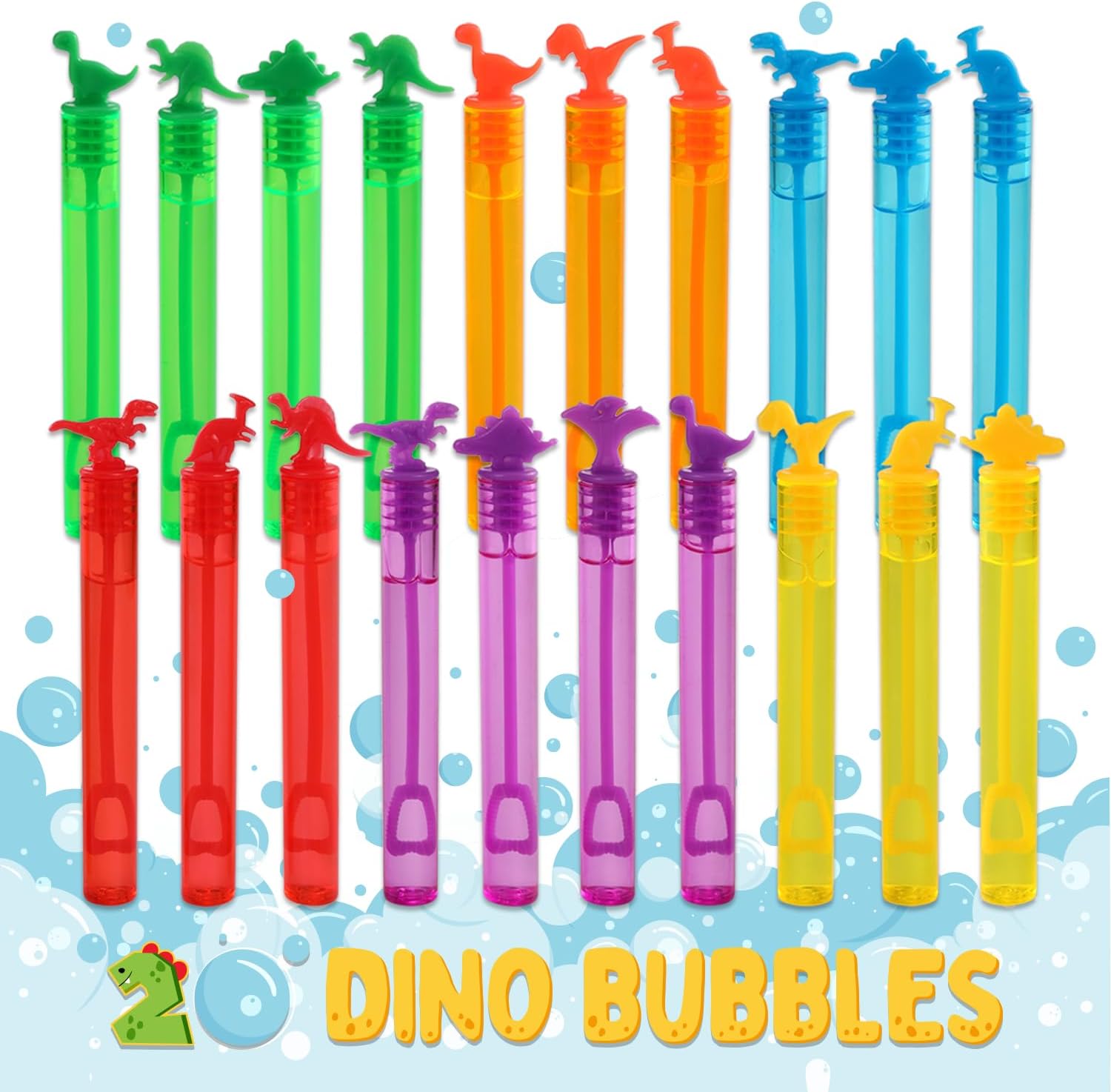 Magicat Dino - Juego de 20 pompas de jabón con diseño de Dinosaurio, en 6 Colores, para cumpleaños Infantiles, Bodas, Halloween, Mini Burbujas de Juguete como obsequio para niños