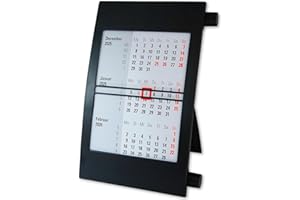 ‎KAMBER OFFICE Tischkalender 2026–2027 – 3-Monatskalender mit Datumsschieber & Drehmechanik – Aufstellkalender 28 Monate (Oktober 2025 bis Februar 2028) – Büro & Homeoffice – kompakt – Deutsch