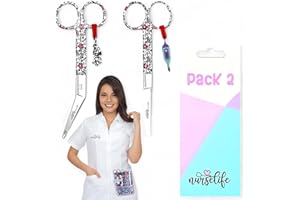 EWIG Nurse Life Pack 2 Tijeras Enfermeria Mayo y Pico Pato - I love it - Para Bolsillo y Porta tijeras Enfermera en Apuros, Punta Redonda Profesional, Primeros Auxilios. Acero pulido. Rosa Flores