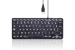 ‎PERIXX Perixx PERIBOARD-332 Mini Clavier Rétroéclairé filaire USB, Design Slim, Avec Touches imprimées en Gras et en Grand, Eclairage LED Blanc, AZERTY Français
