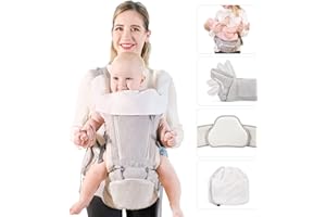 Viedouce Marsupio Neonati con Sedile Pieghevole, Marsupio Neonato Ergonomico con Supporto Lombare,Marsupio Bambino con 5 Impostazioni di Angolazione Regolabile per Neonati da 3 a 36 Mesi (3-20 kg)