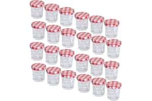 MC-Trend Lot de 24 mini Mini pots à confiture 30ml avec couvercle à vis – Bocaux avec couvercle à carreaux rouge et blanc, idéals pour les confitures & le stockage