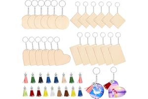 UWOBEFO Llaveros Madera 96 Piezas Llaveros de Madera Blanco Llaveros para Personalizar Llavero Madera Colgantes de Decorar Llaveros Personalizados para Hacer Llavero en Blanco Madera DIY para Decoración