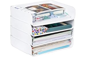 Greentainer Stackable Clear Paper Trays - Desktop Racks for Desk File Rack,Letter Tray,Accessories Tray for Desktop,A4 Paper Holder,Supplies,Magazine,File Documents,Receipts (4pack, White)