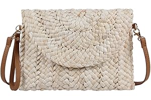 7VSTOHS Pochette en paille pour femmes d'été pochette sacs à main plage enveloppe portefeuille tissé sacs à main