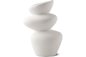 PEUZ Steinturm Vase aus Keramik – Skulpturale Keramikvase mit rauer Steinstruktur, für Trockenblumen, Pampasgras, frische Blumen oder als Dekoobjekt, handgefertigt, matt weiß, ca. 20 cm